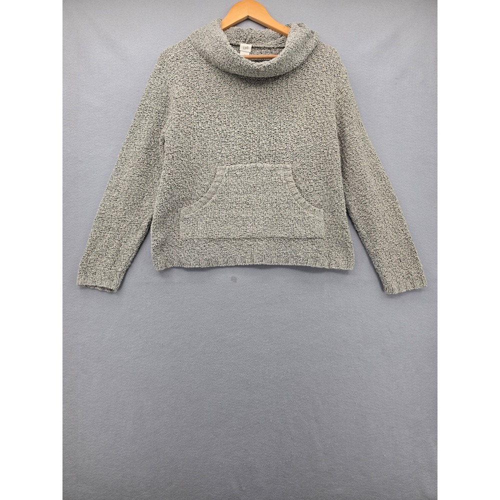J. Jill Cowl Neck Green Gray Marled  Popcorn Knit Sweater Kangaroo Pocket XS